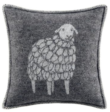 JJ Textile Mima Soft Black Sheep Cushion Cover 100% Wool - Soft & Cosy With a Reversible Design - Decorative Square Throw Cushion Covers for Bed, Sofa & Home Decor - 45cm x 45cm