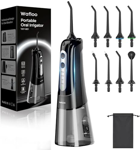 Water Flosser Elettrico Senza Fili con 4 Modalità e 8 Ugelli, Idropulsore Orale IPX7 Impermeabile, Serbatoio da 300ml, per Uso Domestico e da Viaggio - Nero