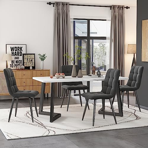 Gegtuon Esstisch mit 4 Stühlen 117x68 cm für 4 Personen, 5 teilig Tisch Wohnzimmertisch mit Schwarz Tischbeine, Modern Küchentisch Rechteckig Essgruppe für Küche Esszimmer, Samt (Dunkelgrau)