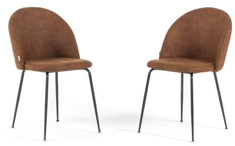 SIEDITI FUORI E DENTRO Set di 2 sedie poltroncine imbottite in tessuto ecopelle per cucina o sala da pranzo con gambe in metallo, sedie simil pelle - Sara (Gambe Grigio Scuro, Terracotta)