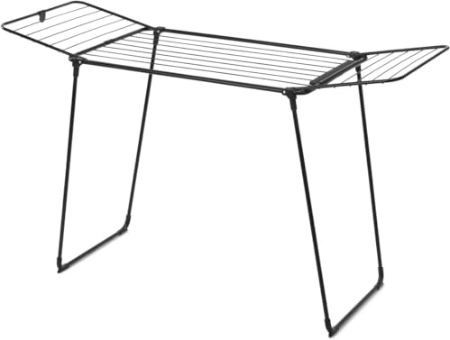 Brabantia Étendoir à Linge HangOn Too, 18 mètres (Noir Mat) – Séchoir à Linge Large capacité pour Une Charge complète de Machine – Étendoir Pliable ne nécessitant Pas de Pince à Linge