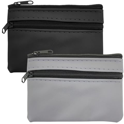 YAWYO Portachiavi in Pelle per Uomo, Set di 2, Portachiavi Piccolo con Zip e Scomparto, Custodia per Chiavi Auto con Anello per Donna (Nero, Grigio)