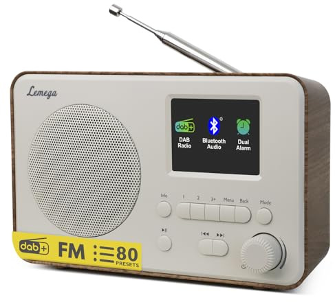 LEMEGA DR3-Max DAB/DAB+/FM Digital Radio – Bluetooth Streaming, Portable Radio with Full Colour 2.4 Display, 80 Presets, Headphone Output, Battery or Mains Powered, Walnut