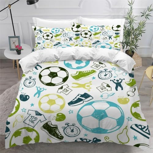 Funda Nórdica Cama 180 Zapatos de Fútbol de Dibujos Animados Microfibra Suave Ropa de Cama 3 Piezas Fundas Nordicas 3D Niños y Niñas Funda Edredon 240x260 cm y 2 Fundas de Almohada 50x75 cm c.1875