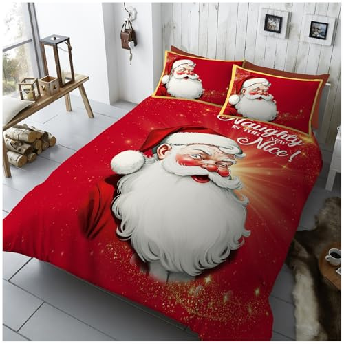 GC GAVENO CAVAILIA Funda de edredón de Navidad, tamaño King, ropa de cama de poliéster con capa de Papá Noel (230 x 220 cm), funda de edredón suave y transpirable con fundas de almohada, funda de cama