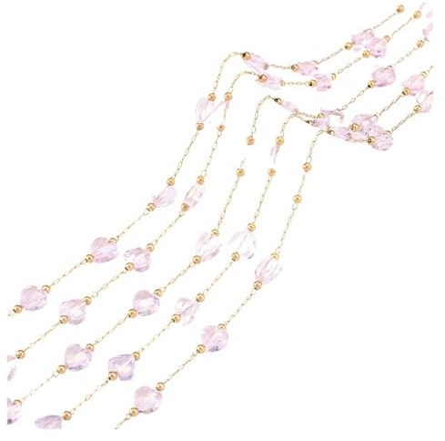 WENH 1 meter rostfritt stål galvaniserad fin kedjesträng genomskinliga kärleksblomma kristallpärlor for DIY-kroppskedjetillverkning(Heart Pink)