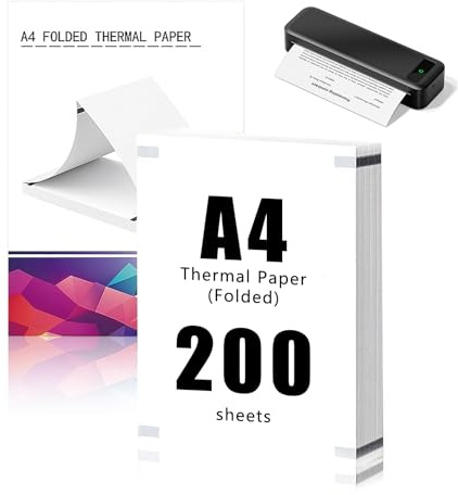 Avemest 200 Hojas Papel térmico A4 para impresora, 210 × 297 mm Compatible con la mayoría de impresoras térmicas A4, Papel térmico plegable, Sin BPA, Secado rápido, Para documentos, webs y fotos