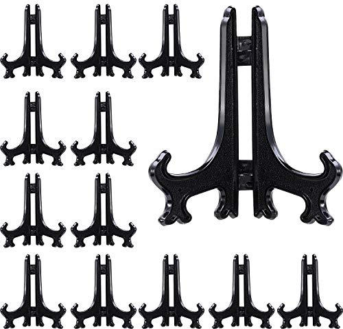 Boao 24 Pcs Plastic Easel Plate Display Stands Holders Picture Easel for Wedding Home Decoration(4 Inch,Black)