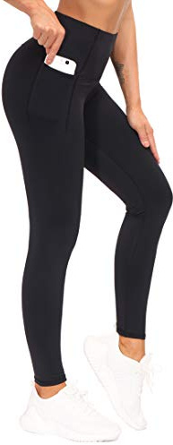 THE GYM PEOPLE Tummy Control Workout Leggings with Pockets High Waist Athletic Yoga Pants for Women Running, Fitness (Black-1, Large)