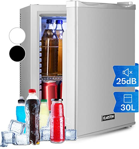 KLARSTEIN Mini Frigo de Chambre de 30L pour Snacks et Boissons, Petit Frigo Top Silencieux, Mini Bar, Petit Réfrigérateur Camping, Mini Frigo Cosmetique, Refrigerateur avec Étagères Réglables, 5-15°C