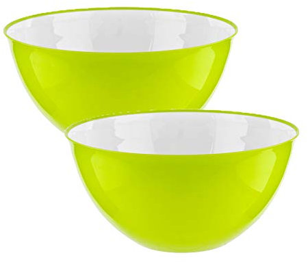 HOMESHOPA Large Salad Bowl Set of 2 Green 25cm, Unbreakable & Lightweight Reusable Plastic Serving Bowls, Microwave, Dishwasher & Freezer Safe, BPA Free Kitchen Tableware Big Mixing Bowls