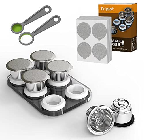 Cápsulas reutilizables para Nespresso OriginalLine, 6 cápsulas de café recargables, tazas de acero inoxidable compatibles con máquina Nespresso OriginalLine (6 cápsulas + 100 tapas + tabla de