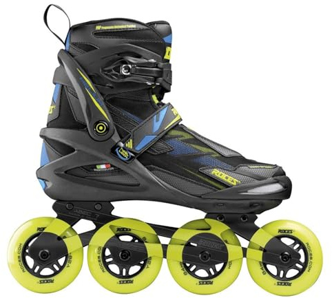 ROCES Men's Helium II TIF Lightweight Breathable Adjustable Fitness Sporty Outdoor Four 84mm Wheel Inline Racing Skates with Easy Entry System & Invisible Frame, Black/Lime, 9