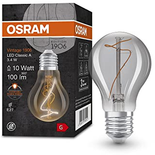 Osram Lamps Vintage 1906 LED-Lampe mit Smoke-Tönung, 3, 4W, 100lm, Glühlampenform (Classic A) E27-Sockel, warmweiße Lichtfarbe, nicht dimmbares Filament, bis zu 15.000 Stunden Lebensdauer