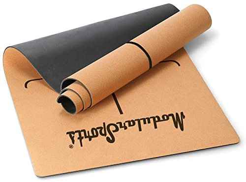 ModularSports Kork Yogamatte mit Ausrichtungslinien/antiallergen und rutschfeste Yogamatte Kork Naturkautschuk 180 x 60 cm/nachhaltige Yoga Matte Kork 6 mm Dicke