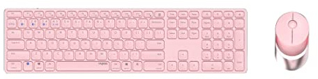 Rapoo 9850M kabelloses Tastatur-Maus Set Wireless Deskset 1600 DPI Sensor wiederaufladbarer Akku flaches Aluminium Design DE-Layout QWERTZ PC & Mac - pink
