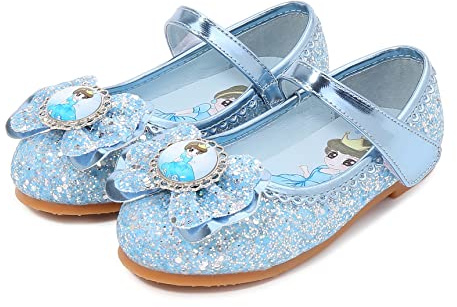 Eleasica Zapatos de Disfraz Niña Princesa Elsa Punta Cerrada Bailarinas Plano Antideslizante Zapatos de Vestir con Lentejuelas Navidad Cumpleaños Regalo Carnaval Boda,Azul 2,27