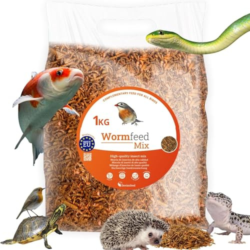 Wormfeed Mix - Mezcla Insectos Premium 1 kg - Larva de Tenebrio y Mosca para Aves, Reptiles, Roedores, Peces - Rico en Proteínas con Omega 3 y 6 - Criado en Europa - Davianfeed