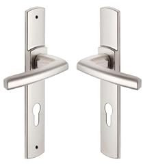 Vachette Set de Poignée de Porte sur Plaque SCULT - Version Clé I pour Porte d'Entrée/Cave/Abris de Jardin - Entraxe 195 mm - Matériau Zamak Résistant - Garantie 10 Ans - Finition Platine