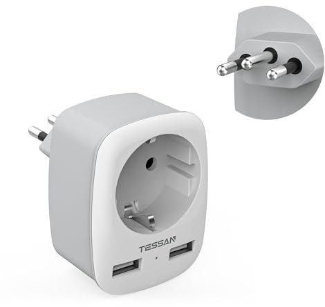 TESSAN Adaptateur Prise Brésil, 3 en 1 Adaptateur Brésil France avec USB C et USB A, Prise Type N 2500W