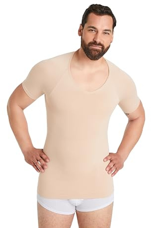 FINN Camiseta de compresión sin Costuras para Hombre con Efecto de Barriga, Manga Corta Moldeadora sin Costuras, Moldeador de Cuerpo Fuerte para un Vientre más Plano, Color Carne, L