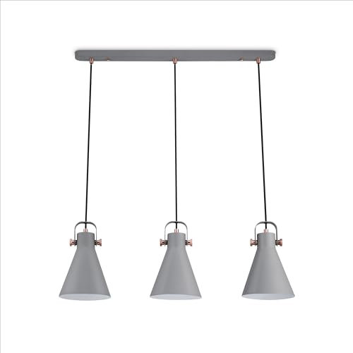 Paco Home Lámpara De Suspensión Salón Comedor Colgante Comedor Luminaria De Suspensión Cable Textil 1,5m E27 Industrial, Tipo de lámpara:Lámpara colgante 3-Flame, Farbe_MuVa:Grau-Kupfer 2