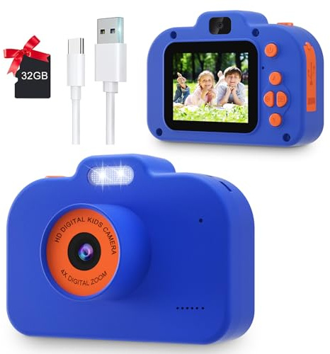 Macchina Fotografica per Bambini con Scheda SD 32GB Inclusa, Fotocamera Digitale HD 1080P a Doppia Lente per Ragazzi e Ragazze 3-10 Anni, Ideale come Regalo per Compleanno o Natale