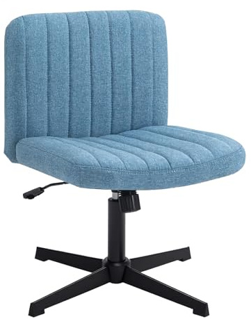 Panana Office Chair for Home Mid-Back No Wheels Fabric Padded Seat Chair Armless Seat Height Adjust Gas Lift Chair (Blue)