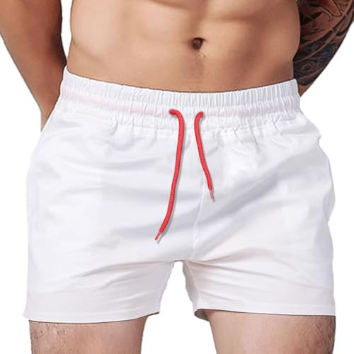palglg Hommes Couture intérieure de 4 Pouces Courir Fitness Formation Shorts avec Poche zippée sans Doublure Blanc XL