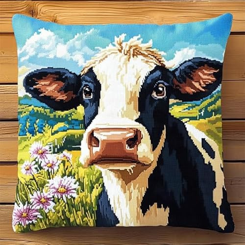 ANSIWEIGO Kit per cuscino a punto smirne, federa per cuscino fai da te all'uncinetto con tela prestampata, filato e gancio, kit per la creazione di tappeti per divano o decorazione per la casa (43 x