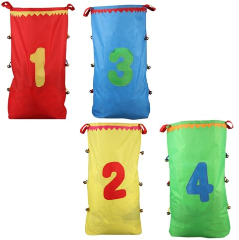 Alasum 4 pezzi Sacchi da Corsa per Outdoor con Numeri e Campanelli Sacchi Salto Resistenti e Antistrappo per Giochi di Gruppo e Feste in Giardino Colori Casuali Colore Colore Casuale