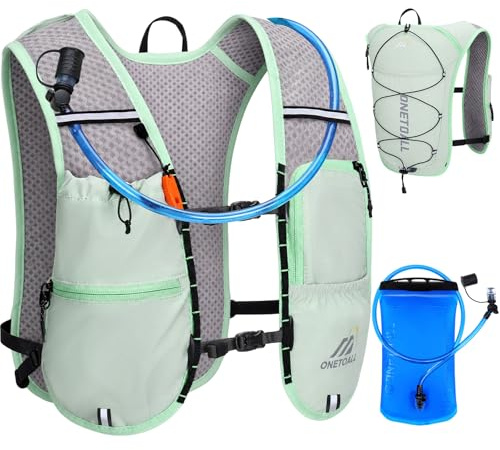 ONETOALL Gilet Hydratation Running Femme avec Poche à Eau de 2L, Sac Hydratation Running Homme Léger 6L, Gilet Trail pour Jogging Vélo Marathon Moto, 150 g