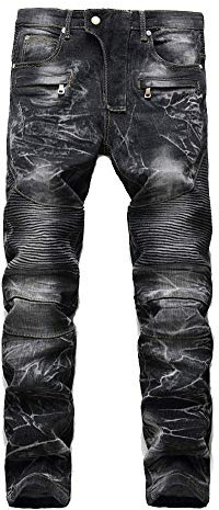 Jeans Homme Slim Dechiré Jean Elastique Jean Biker Troué avec Muti-Poches et Genou Ouvert pour Quotidien Sport Voyage Noir 40