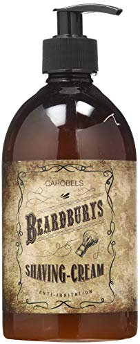 Beardburys Shaving Cream | Crema da barba e baffi per pelli sensibili. Schiuma da barba con Aloe Vera e Vitamina E per uomo. Gel delicato e rinfrescante con aroma mentolato. 500 ml