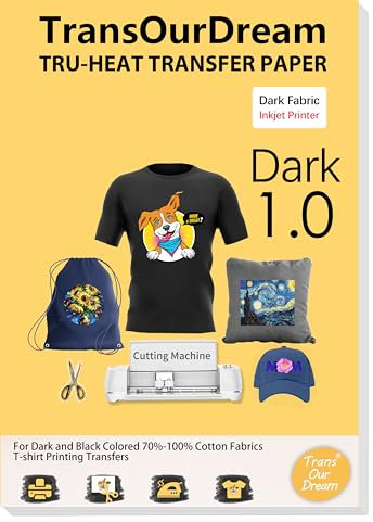 TransOurDream Tru-Iron on Wärmetransferpapier für dunkle Stoffe (20 Blatt, 21,6 x 27,9 cm), T-Shirt-Transferpapier für Tintenstrahldrucker, bedruckbares Wärmetransfer-Vinyl für T-Shirts (TOD-7)