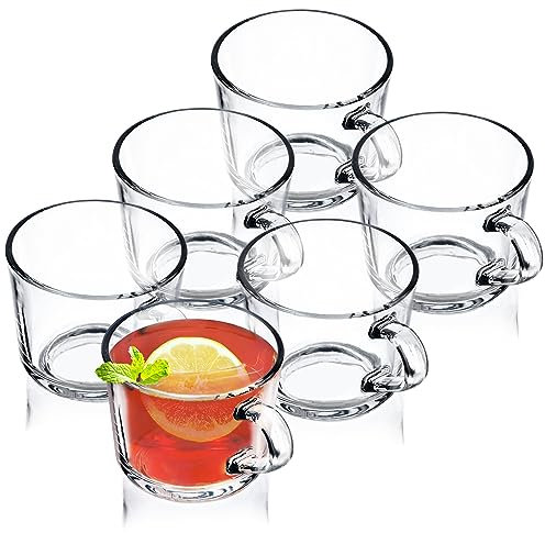 KADAX Tazas de Cristal 270ml, Vasos de Vidrio Transparente con Asa para Café, Té, Capuchino y Bebidas Calientes, Aptos para Lavavajillas (Juego de 6)