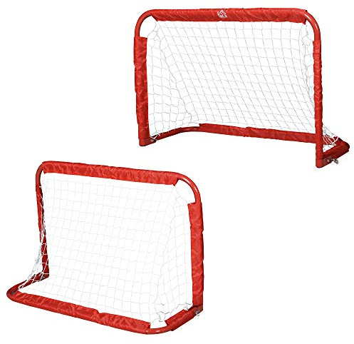 HOMCOM Set de 2 Porterías Plegables de Fútbol con Red 90x36x60 cm Rojo