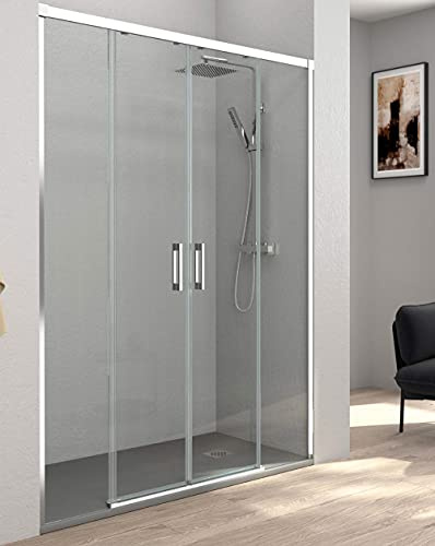 Mampara de Ducha Frontal Corredera | 2 Fijos + 2 puertas Corredera Apertura Central | Cristal Templado 6mm Antical y 195cm de Altura | Cromo Brillo 155cm (Adaptable 152-157cm)