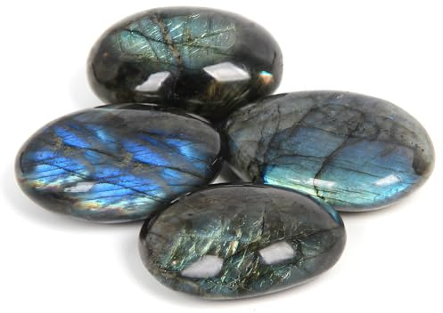 Lot de 4 Pierres de Labradorite Naturelle Polie – Pierres de Poche et de Paume – Galets Lisses pour Décoration, Collection, Bureau et Cadeau
