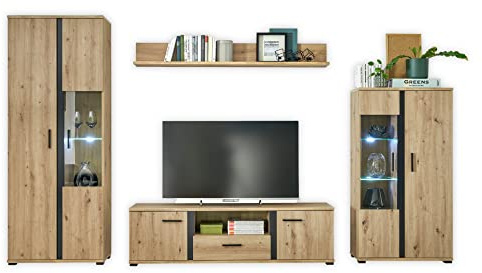 Stella Trading Kanada Canadá-Juego Completo de Pared para salón, diseño Artesano, Color, Material de Madera, Artisan Roble Negro, Wohnwand