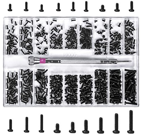 500 Pezzi Viti per Computer Viti di Riparazione Micro con Cacciavite Piccolo Kit di Viti, Viti Autofilettanti Micro Viti per SSD Viti in Acciaio Inossidabile Viti Minuscole per Occhiali PC (Black)