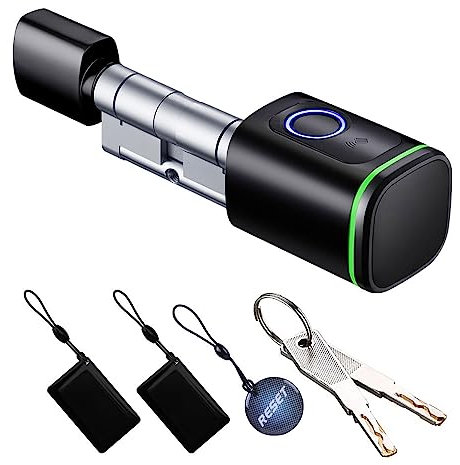 YoumiAi Serrure de porte intelligente Bluetooth, cylindre U, noyau de serrure électronique, empreinte digitale/application/IC/déverrouillage de clé, télécommande via Tuya BLE Hub (noir, 60-90 mm)