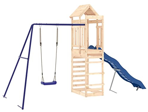 vidaXL Parque Infantil de Exterior Madera Maciza de Pino, Juego de Columpios de jardín, casa de Juegos con Columpio, Juego de Columpio y tobogán