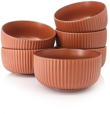 HEISE & DÜWEL I Schalen 6er Set Kaminrot I 850ml I Müslischalen Groß I Bowl Set I Suppenschalen I Ramen Schüssel Set I Smoothie Bowl Schüssel I Suppenschüssel I Steingut Geschirr Set Rot