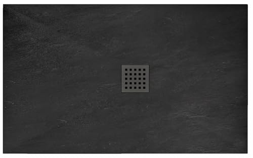 Rea Black Rock duschkar 90 x 120 cm Halkfri duschkar för badrum (svart)