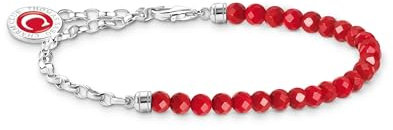 Thomas Sabo Women Silver member charm bracelet with red beads 925 Sterling Silver, Cold Enamel A2130-007-10