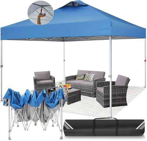 COBIZI Tonnelle Pliante 3x3 Imperméable, Barnum Pliant 3x3 avec évents, Tonnelle avec Bande Imperméable, UV 50+, 3 Niveaux de Hauteur réglables Barnum, pour Camping Mariage Plage Festival, Bleu