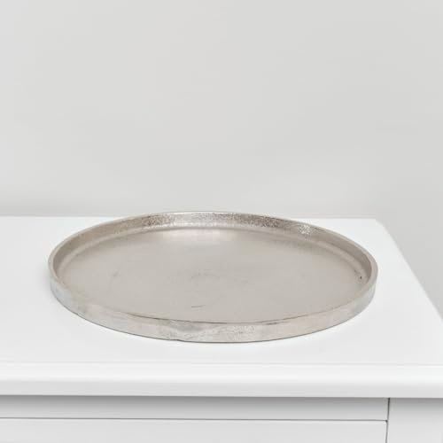Melody Maison Large Round Silver Metal Tray - 30.5cm