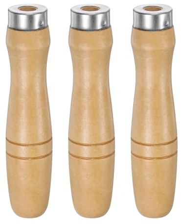 QUARKZMAN Manico per Lime Legno da 3pz Manici Ergonomici Foro Rotondo da 4,72 9,5 Mm Collare Metallo per Lime Metallo da 14 -18