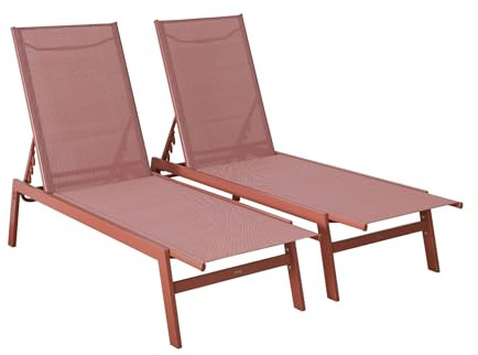 sweeek - Lot de 2 transats Terracotta. 5 Positions. en textilène et métal. Flora. L155 x P59 x H106cm